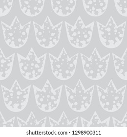 The minimalistic monochrome pattern of tulips. Floral seamless pattern. light grey background. Vector drawing repeat pattern of flowers. Endless wallpaper style. Textile design.
