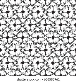 Minimalistic monochrome seamless pattern with black repeating abstract objects on white background vector illustration