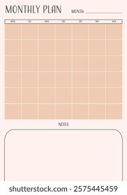 Minimalistic monthly plan. Customizable template for time management. Vector.