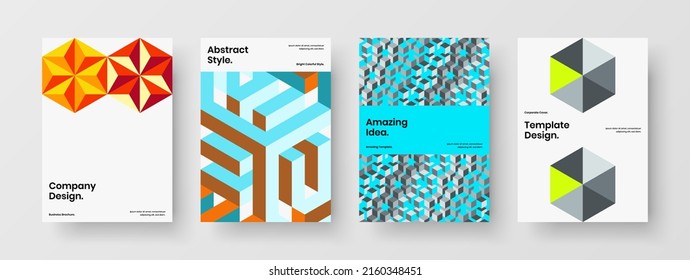 Colección de ilustraciones de volante de hexágonos de mosaico minimalista. Conjunto de plantillas vectoriales de diseño de página principal original.