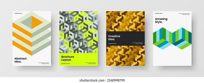 Colección de ilustraciones de la portada del libro de patrones de mosaico minimalista. Increíble conjunto de conceptos de diseño de vectores A4 del folleto de la empresa.