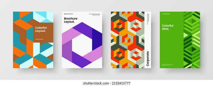 Recopilación de ilustraciones de portada de patrones de mosaico minimalista. Composición de plantilla de diseño de vectores de volante multicolor.