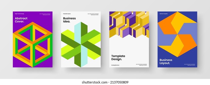 Minimalistic mosaic pattern cover template set. Colorful booklet A4 design vector illustration collection.