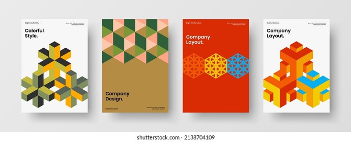 Minimalistic mosaic pattern magazine cover concept collection. Creative leaflet A4 design vector layout set.