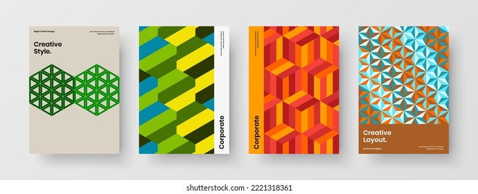 Colección de ilustraciones postales de patrones de mosaico minimalista. Composición del concepto de diseño vectorial de cubierta creativa A4.