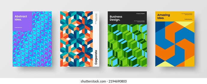 Minimalistic mosaic shapes brochure layout composition. Creative booklet design vector illustration set.
