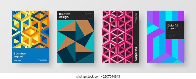 Minimalistic mosaic shapes company cover concept composition. Modern flyer A4 design vector illustration set.