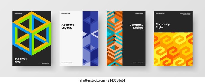 Minimalistic mosaic shapes flyer layout composition. Clean book cover design vector template set.