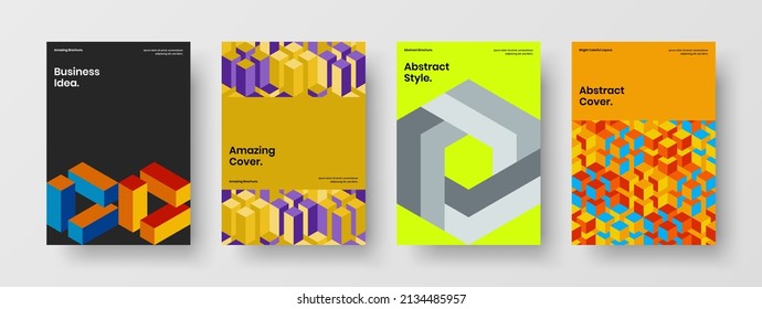 Minimalistic mosaic shapes presentation template collection. Abstract magazine cover design vector illustration set.