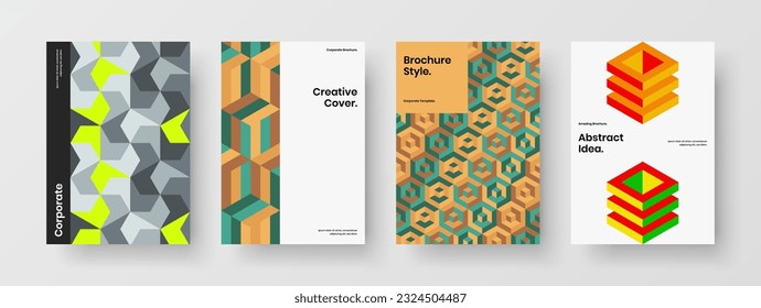 Minimalistic mosaic tiles brochure concept set. Isolated corporate cover A4 vector design layout collection.