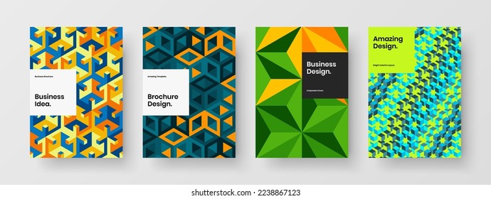 Minimalistic mosaic tiles company cover template set. Abstract brochure A4 vector design concept collection.