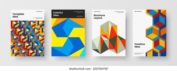 Minimalistic mosaic tiles company identity layout composition. Colorful corporate cover A4 design vector illustration bundle.