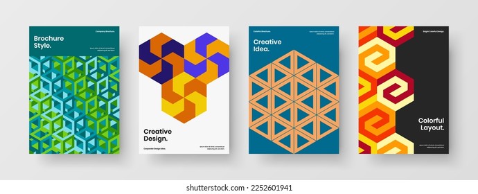 Minimalistic mosaic tiles handbill layout collection. Unique company identity design vector template composition.