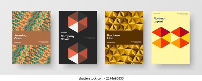 Minimalistic mosaic tiles journal cover template set. Premium brochure design vector layout bundle.