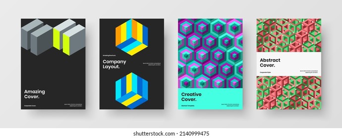 Minimalistic mosaic tiles poster layout set. Simple company brochure vector design template composition.