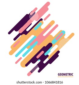 Minimalistic motion design.Vector illustration of dynamic composition made of various colored rounded shapes lines in diagonal rhythm.