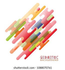 Minimalistic motion design.Vector illustration of dynamic composition made of various colored rounded shapes lines in diagonal rhythm.