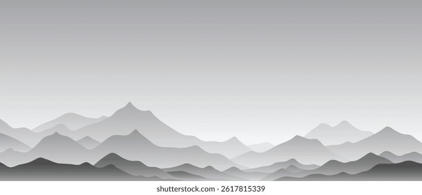 Minimalistic mountain landscape, black and white, vector illustration