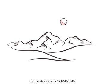 montañas minimalistas e hijo rojo