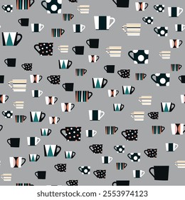 minimalistic mugs seamless gray background vector pattern