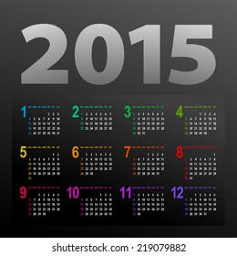 minimalistic multicolor 2015 calendar design - week starts with sunday 