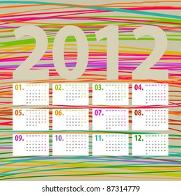 minimalistic, multicolor lines 2012 calendar design - week starts with monday