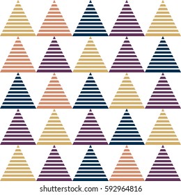 Minimalistic multicolored striped triangles. Seamless vector pattern