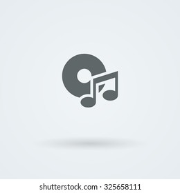 Minimalistic music icon. Disk and a note. Logo. Pictogram. Button.