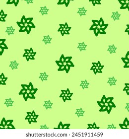 Minimalistic and natural green floral pattern with varying shades of dark green flowers repeating on a light green background. Clean and understated design for versatile usage