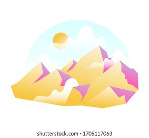 Minimalistic nature mountain landscape. Mountains peaks traveling vacation flat background. Vector concept outdoor design
