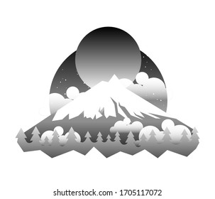 Minimalistic nature mountain landscape. Mountains peaks traveling vacation flat background. Vector concept outdoor design