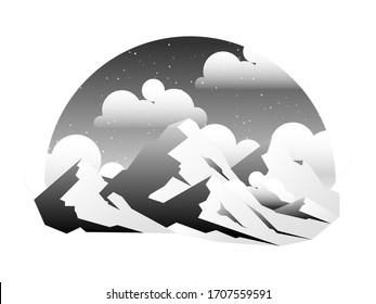 Minimalistic nature mountain landscape. Mountains peaks traveling vacation flat background. Vector concept outdoor design