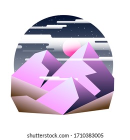 Minimalistic nature mountain landscape. Mountains peaks traveling vacation flat background. Vector concept outdoor design