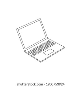 Minimalistic New Notebook Line icon isolated on white background. Simple Computer Pictogram. Modern Outline  Leptop Vector Illustration