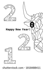 Minimalistic new year 2021 banner with bull face. Art design.