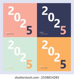 Minimalistic New Year 2025 poster featuring light salmon, pickled bluewood, pale blue lily, and Texas rose hues. A stylish and modern design perfect for social media, event banners and greeting cards.