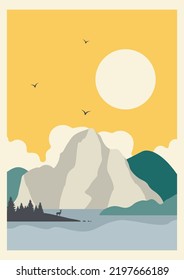 Minimalistic North America mountain landscape illustration poster.