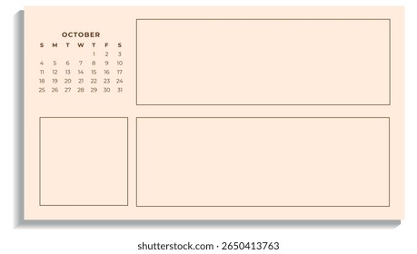Minimalistic October 2026 Calendar Template with Note Sections Printable Monthly Planner