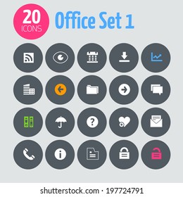 Minimalistic office 1 icons, on dark gray circles