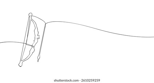 Minimalistic one line art of a bow with an arrow, symbolizing focus, aim, archery, and precision in a clean outline.  
