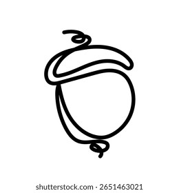 Ilustração minimalista de uma arte de uma linha de uma bolota em preto sobre fundo branco. Perfeito para designs de outono, impressões com temas florestais, têxteis de cozinha, embalagens, cartões de felicitações e scrapbooking.
