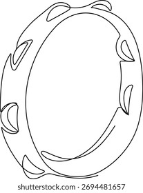 Minimalistic one line drawing of a tambourine. Continuous line art style, simple elegant vector illustration for music and art concepts.