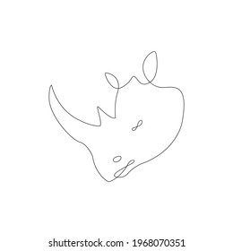 Minimalistic One Line Head of Rhinoceros Icon. Line drawing animal tattoo. Rhinoceros's head one line hand drawing continuous art print, Vector Illustration. Free single line drawing of Rhino