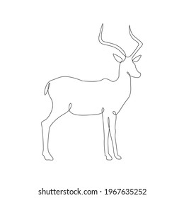 Minimalistic One Line impala Icon. Male Impala deer one line hand drawing continuous art Vector Illustration. Free single line drawing of Aepyceros melampus. Line drawing tattoo