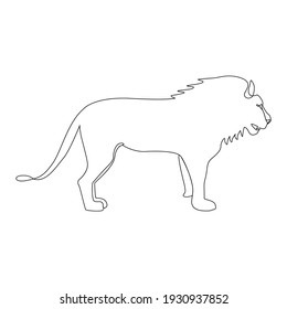 Minimalistic One Line Lion Icon. Line drawing animal tattoo. Male lion one line hand drawing continuous art print, Vector Illustration. Free single line drawing of lion