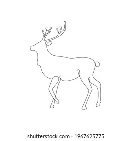 Minimalistic One Line Reindeer Deer or cervus elaphus icon. Red deer or Caribou Reindeer one line hand drawing. Vector Illustration. Free single line drawing of male deer, sambar or fallow deer