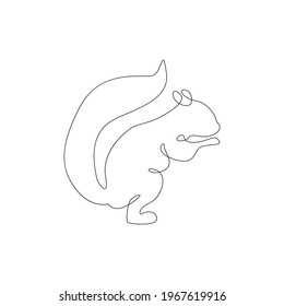 Minimalistic One Line Squirrel Icon. Line drawing animal tattoo. Squirrels one line hand drawing. Free single line drawing of squirrels continuous art print, Vector Illustration