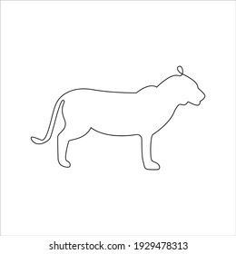Minimalistisches Tiger- oder Lionless-Symbol auf Seitenansicht. Stricktiertätowierung. Tiger One Line Handzeichnung kontinuierliche Vektorgrafik. Kostenlose Einzeilenzeichnung von Löwin, Jaguar oder Tiger