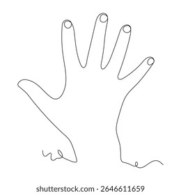Minimalistic One-Line Drawing of an Open Hand on White Background