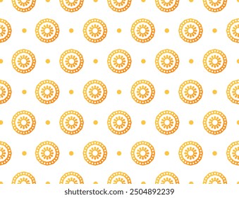 Minimalistic orange pattern with rings and circles on a white background. Seamless pattern with polka dots